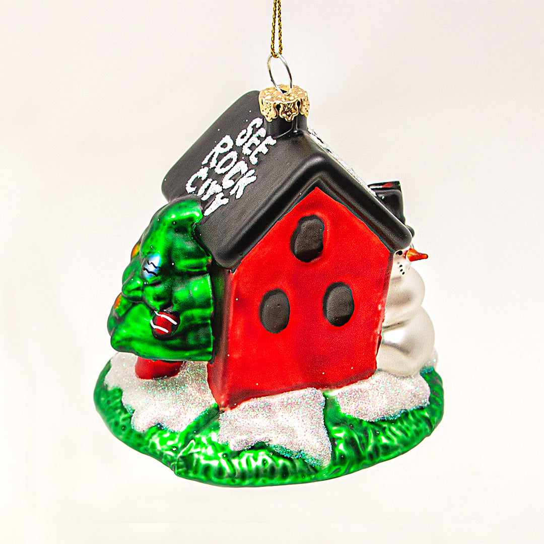 Rock City Birdhouse Glass Snowman Ornament
